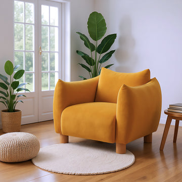 gray canvas accent chair in a elegant modern bedroom setting