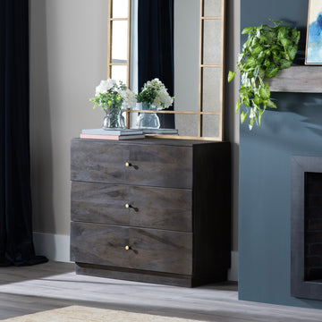 3 Drawer Accent Chest styled for a rustic living room space.