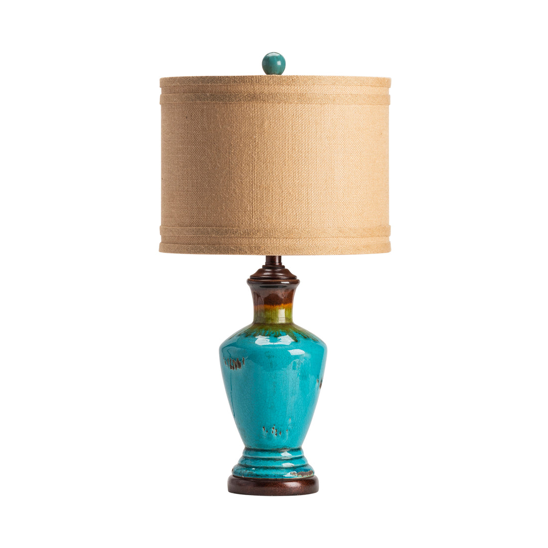 gray canvas table lamp in a coastal guest room setting