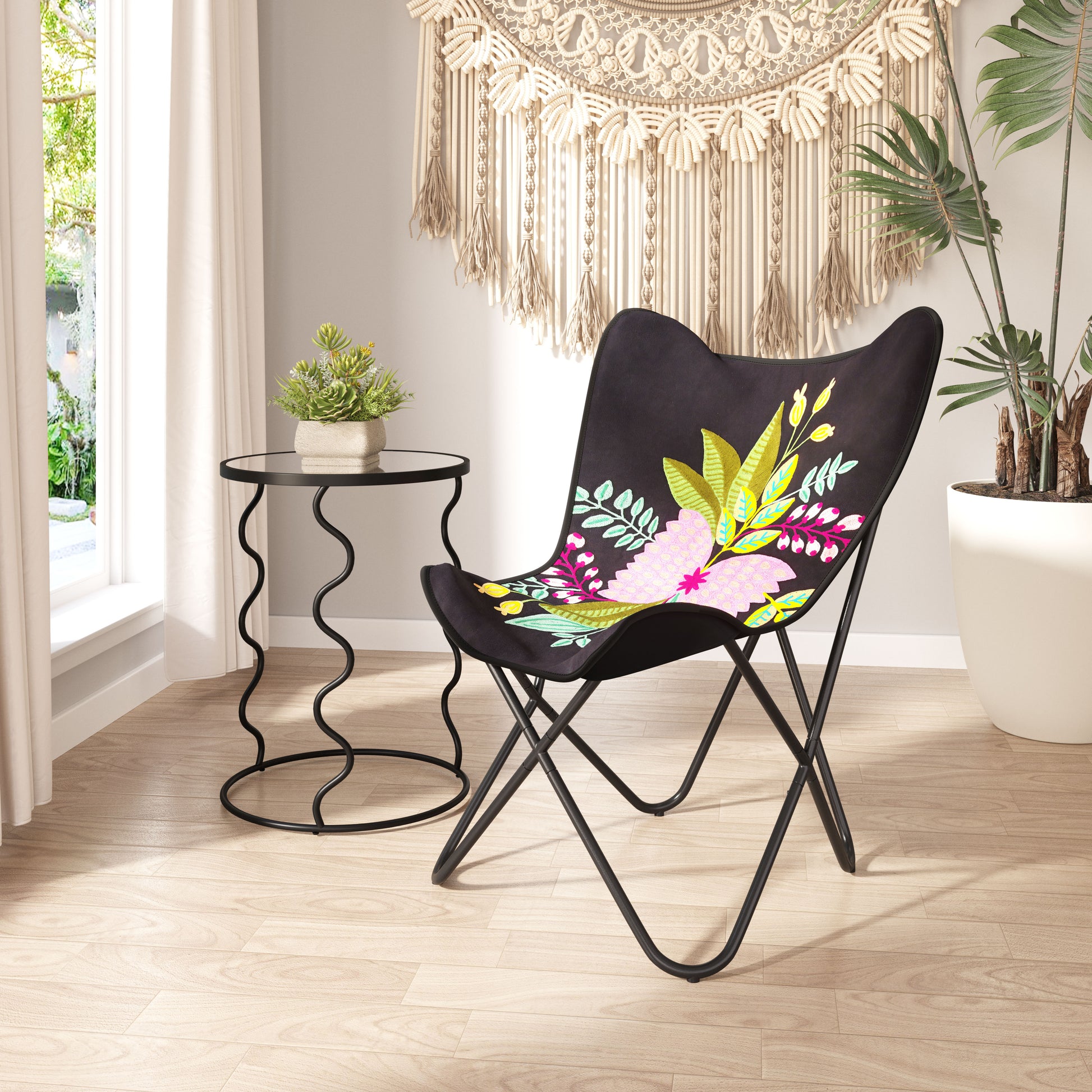 ivory cotton accent chair in a transitional living room setting