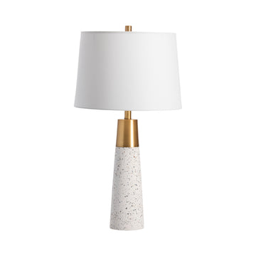 neutral-toned linen table lamp in a minimalist dining room setting