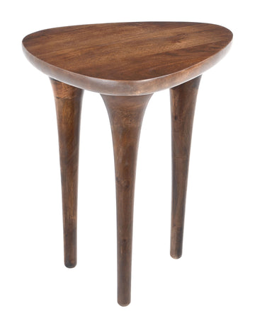 soft gray solid wood side table styled in a farmhouse chic modern living room