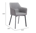 Gray armchair with dimensions labeled on a white background