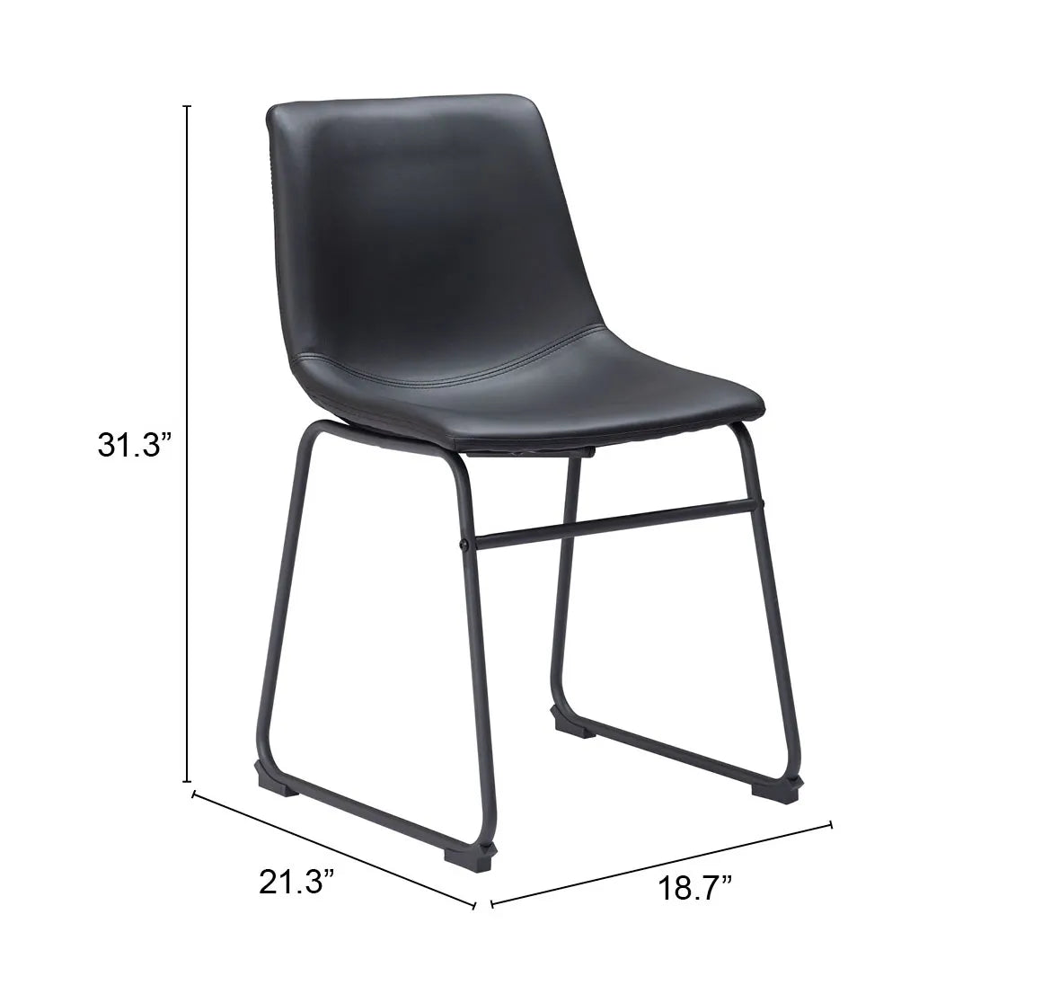 Black chair with dimensions labeled on a white background