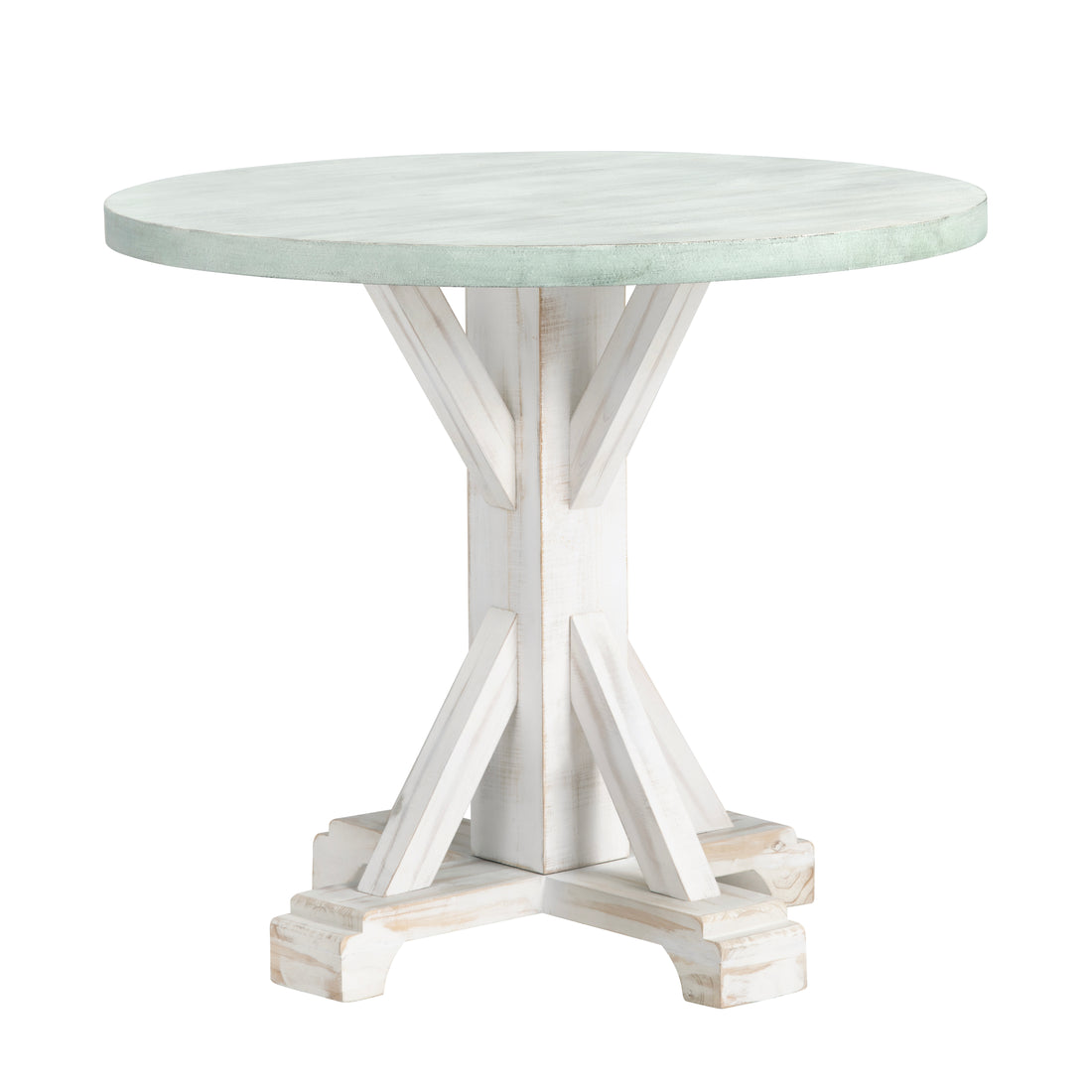 white brushed accent table in a contemporary cozy bedroom setting