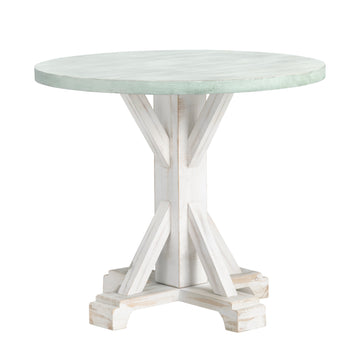 white brushed accent table in a contemporary cozy bedroom setting