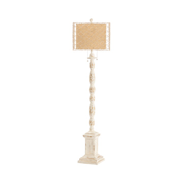 ivory cotton table lamp in a farmhouse contemporary bedroom setting