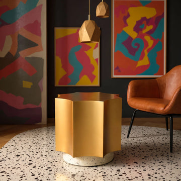 Osam Modern Gold & Beige Iron Side Table