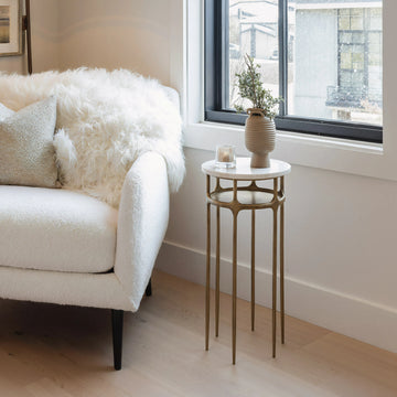 Bild Modern White & Brass Marble Side Table