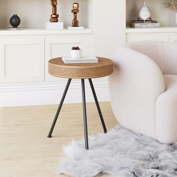 Stuart Modern Natural Rattan Weave Side Table