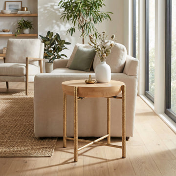 Halva Modern Natural Wood Side Table
