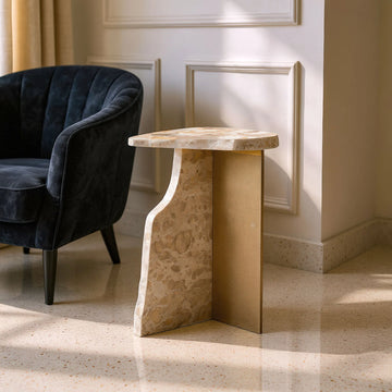 Surya Modern Beige Marble Side Table