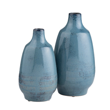 2 Piece Ceramic Arden Vases contemporary wall art displayed in a warm family room setting