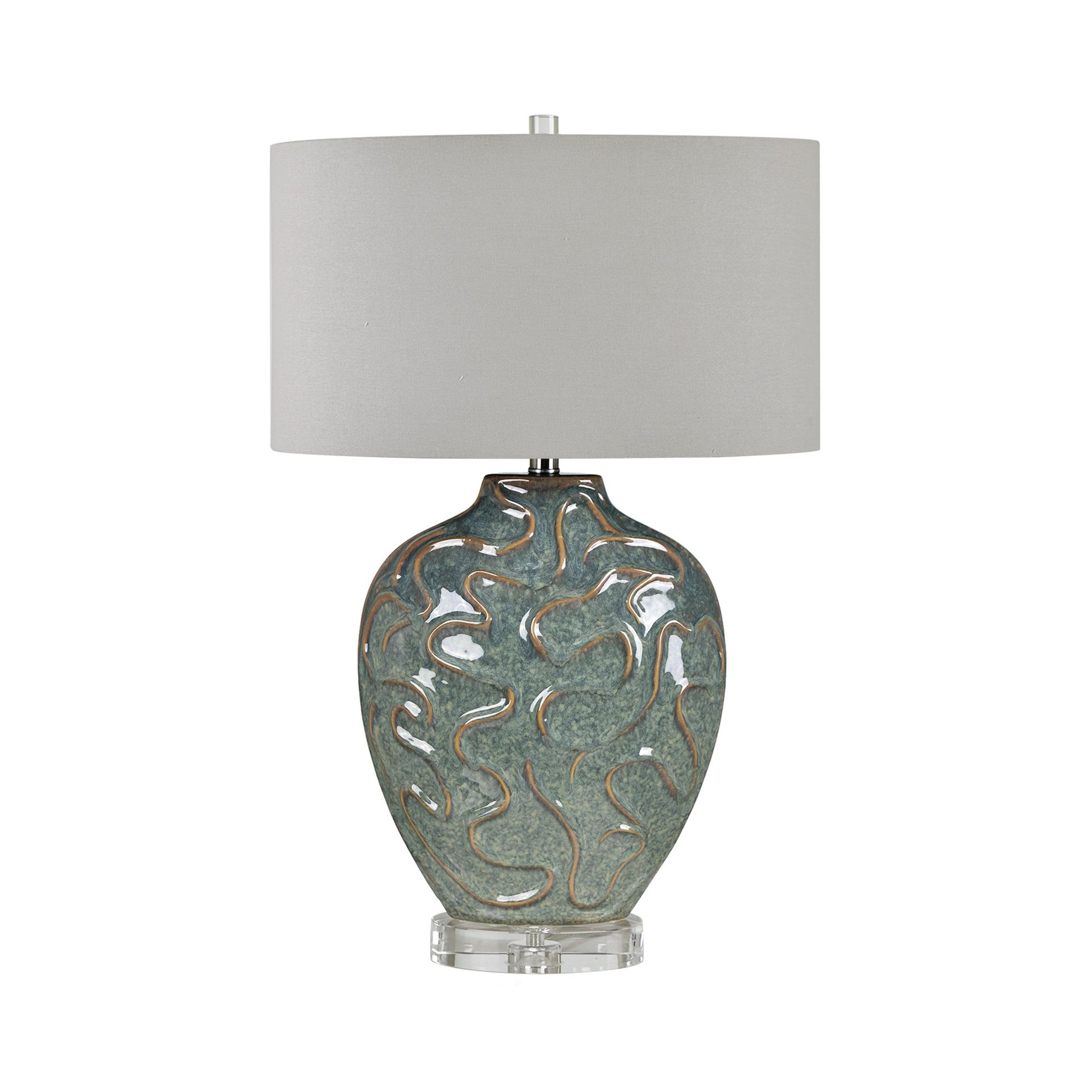 warm-toned soft table lamp in a transitional living room setting