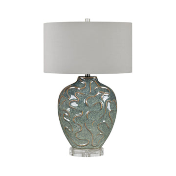 warm-toned soft table lamp in a transitional living room setting