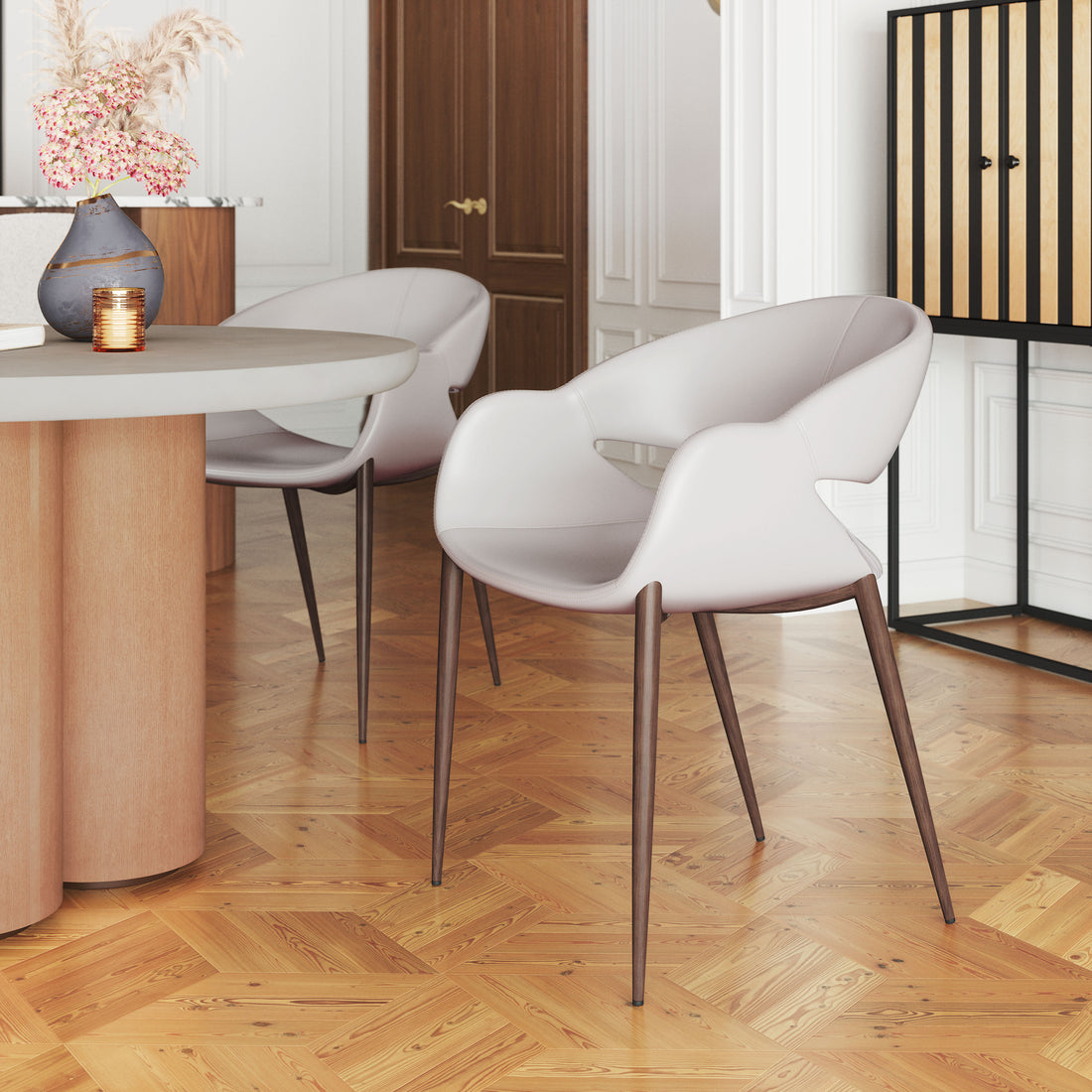 Limay Dining Chair (Set of 2) Beige & Walnut styled for a transitional living room space.