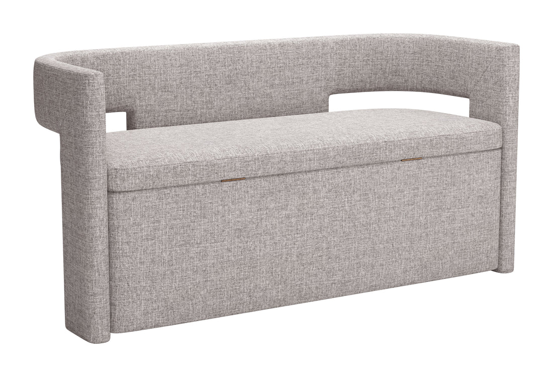 soft gray solid wood bench styled in a modern modern living room