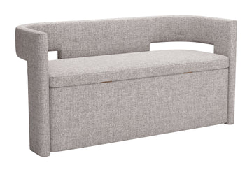 soft gray solid wood bench styled in a modern modern living room
