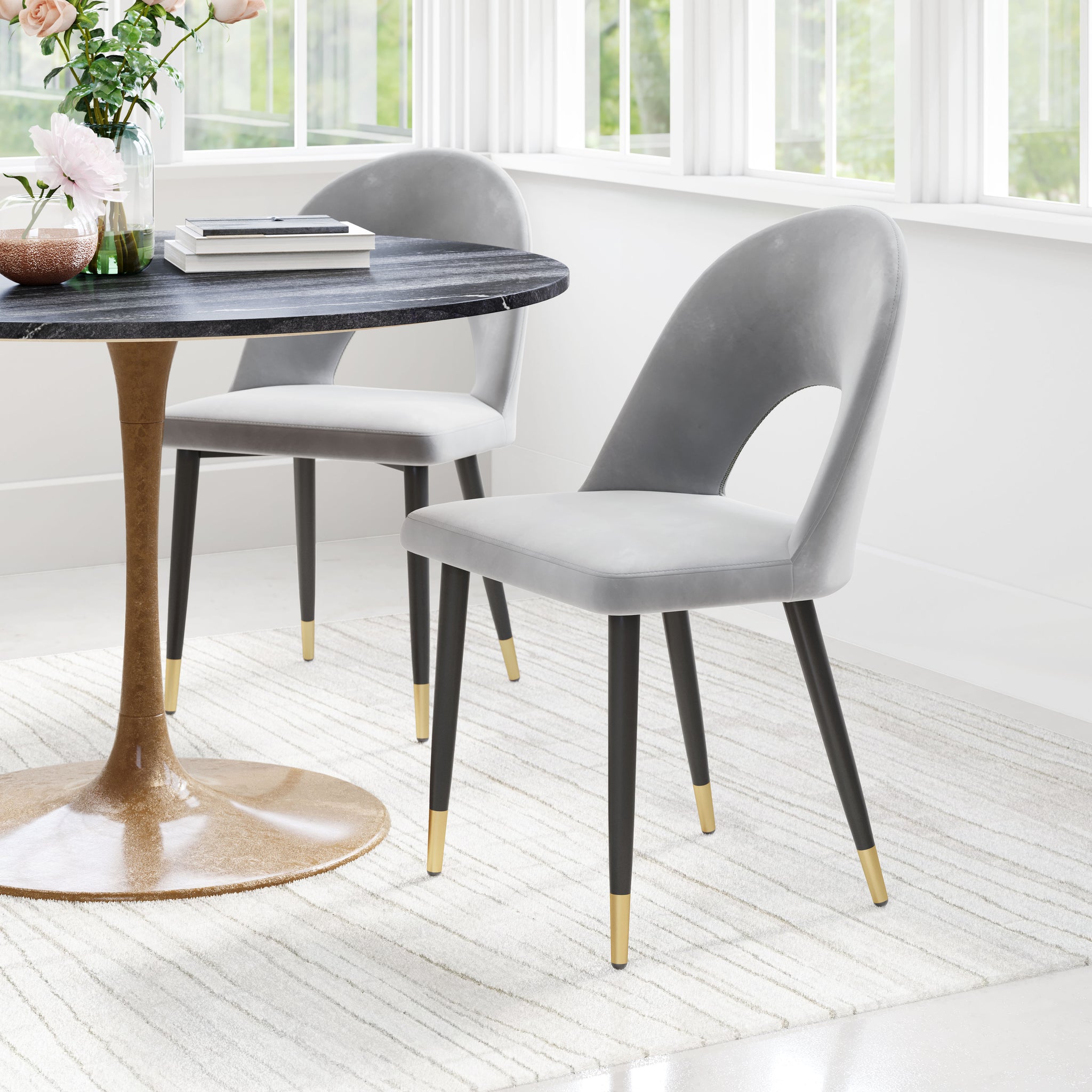 Menlo Dining Chair (Set of 2) Gray styled for a transitional living room space.