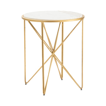 white brushed accent table in a elegant modern bedroom setting