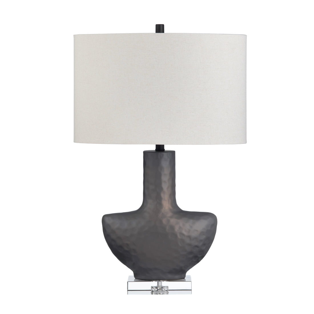beige plush table lamp in a refined master bedroom setting
