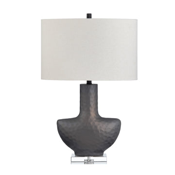 beige plush table lamp in a refined master bedroom setting