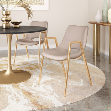 beige plush accent chair in a elegant modern bedroom setting