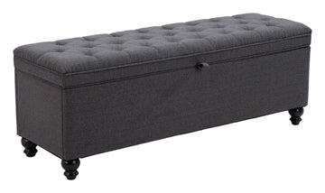 matte black linen bench styled in a coastal elegant dining room