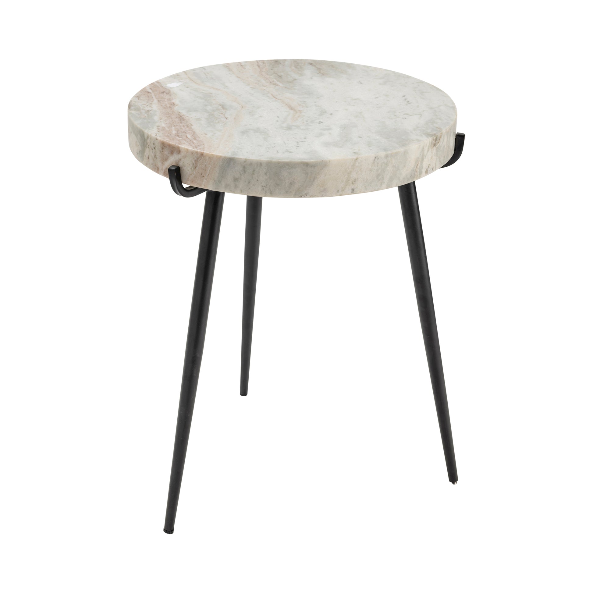 cream woven accent table in a modern bedroom setting