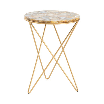 gray canvas accent table in a contemporary cozy bedroom setting