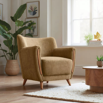 Hako Accent Chair Olive Green styled for a transitional living room space.