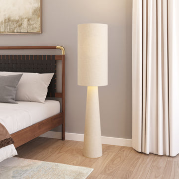 white brushed table lamp in a elegant modern bedroom setting