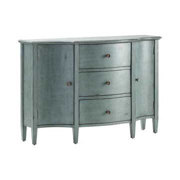 neutral-toned linen accent table in a minimalist dining room setting