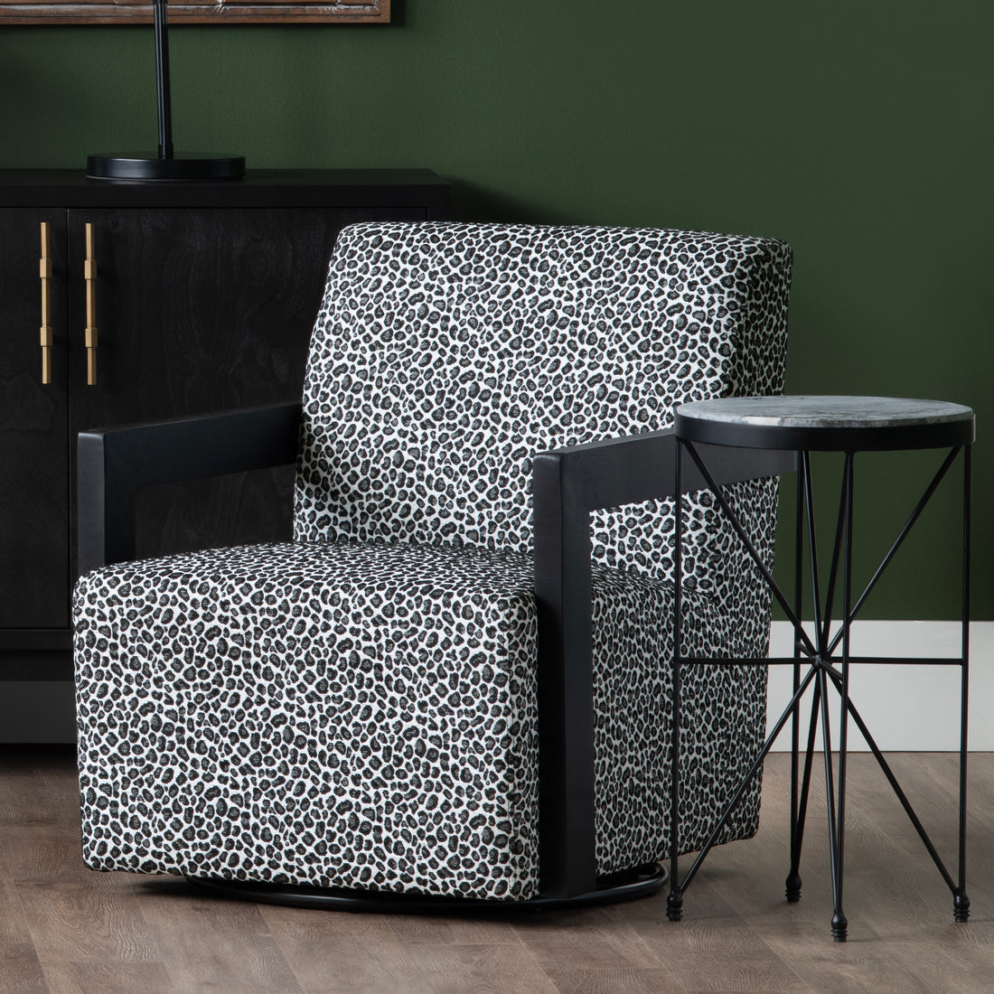 cream woven accent table in a transitional living room setting
