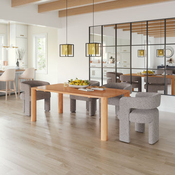 beige plush accent table in a modern bedroom setting