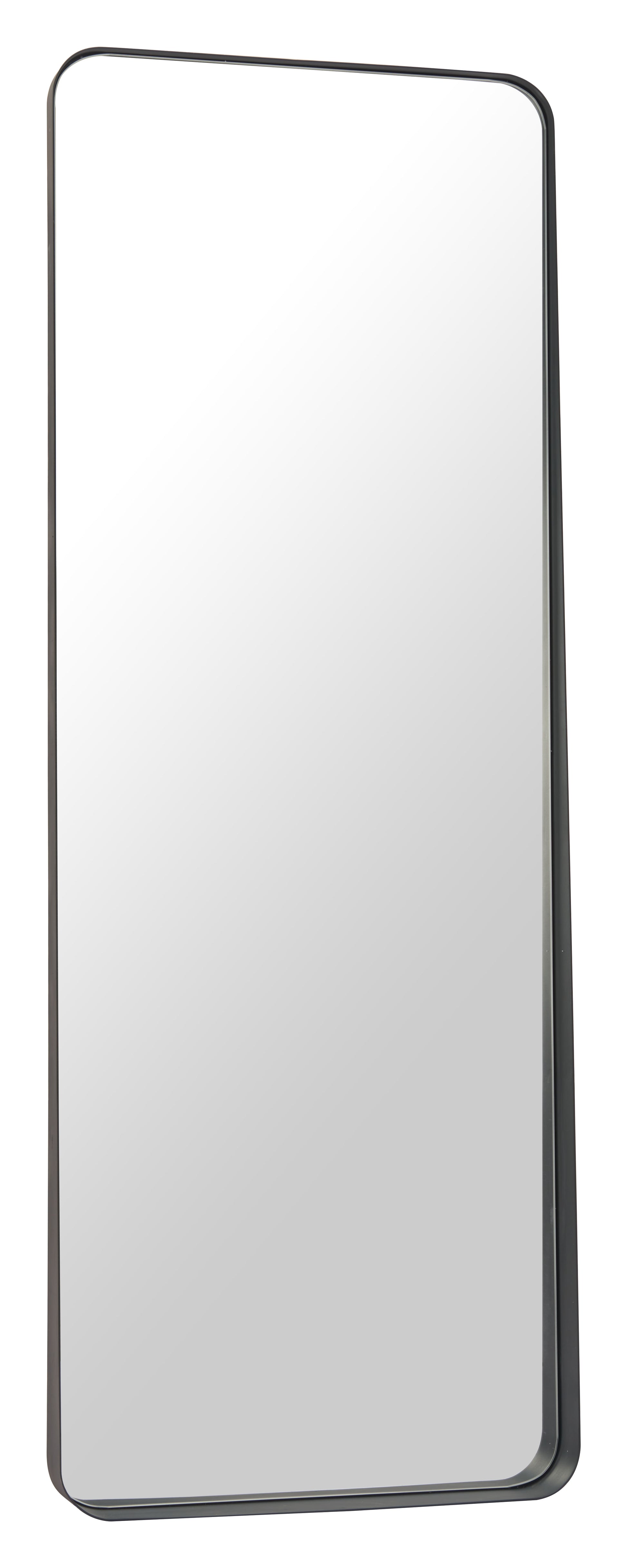 cream brushed metal mirror styled in a contemporary minimalist entryway
