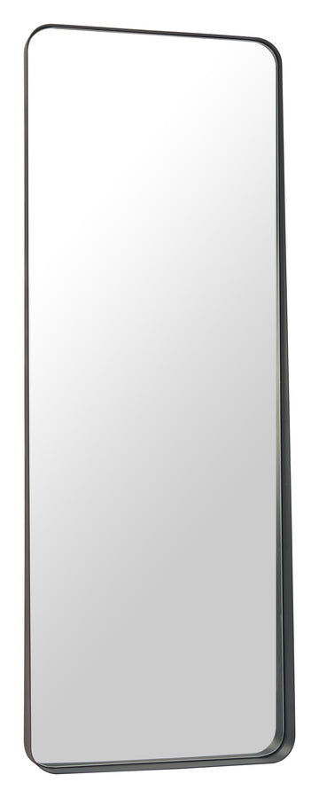 cream brushed metal mirror styled in a contemporary minimalist entryway