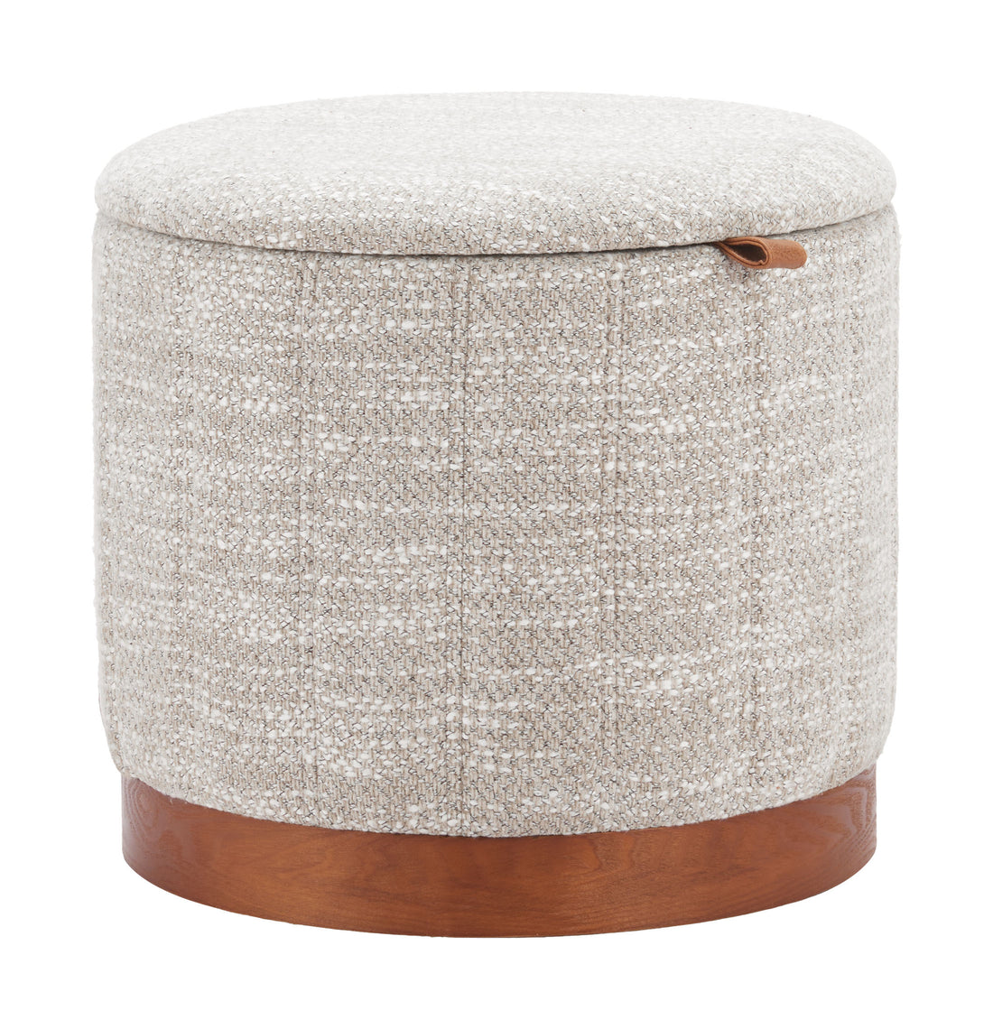 walnut linen ottoman styled in a minimalist elegant dining room