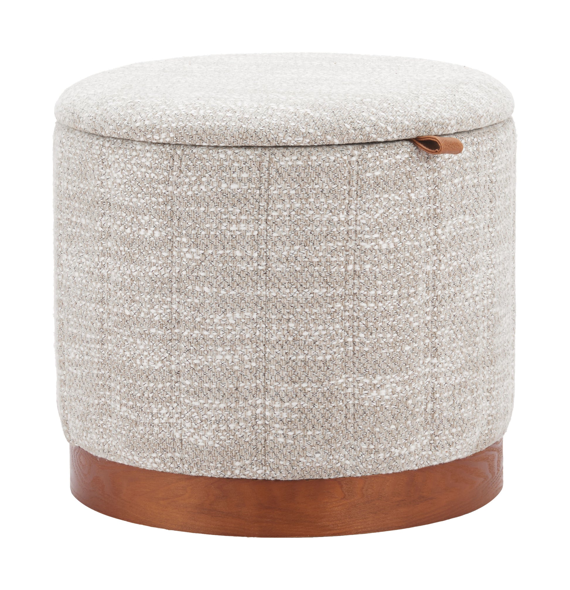 walnut linen ottoman styled in a minimalist elegant dining room