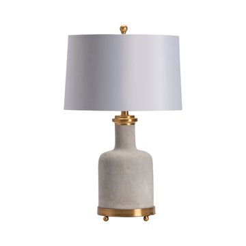 gray canvas table lamp in a refined master bedroom setting