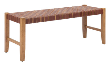 walnut linen bench styled in a minimalist elegant dining room
