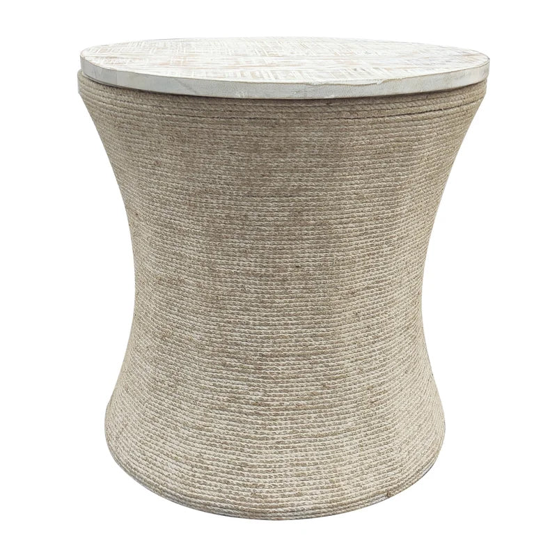 white brushed accent table in a transitional living room setting