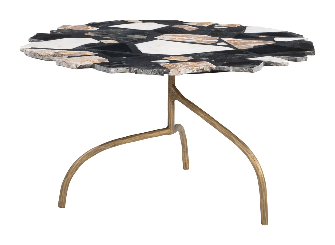 cream brushed metal coffee table styled in a contemporary minimalist entryway