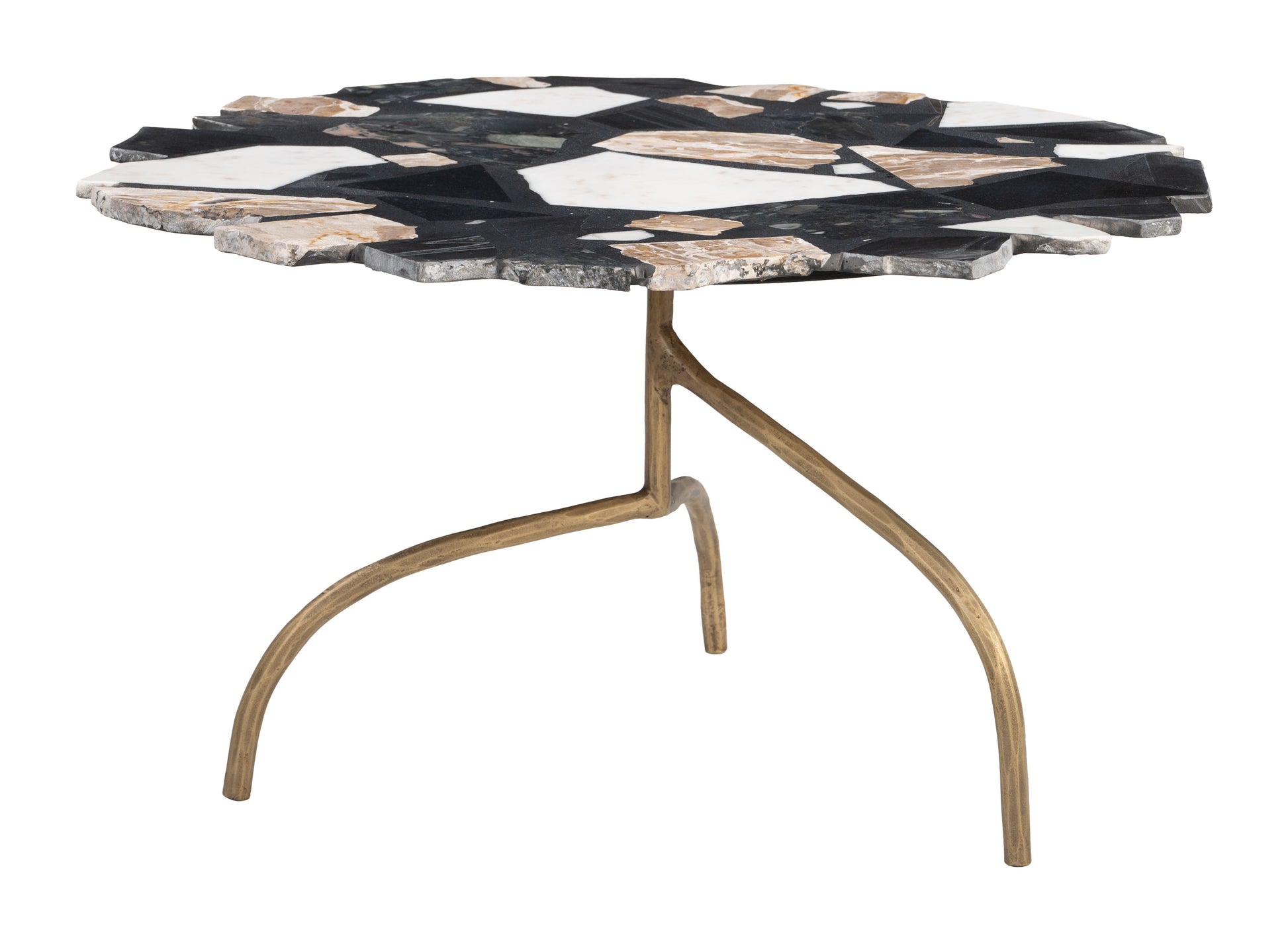 cream brushed metal coffee table styled in a contemporary minimalist entryway