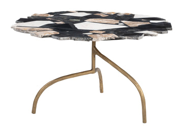 cream brushed metal coffee table styled in a contemporary minimalist entryway