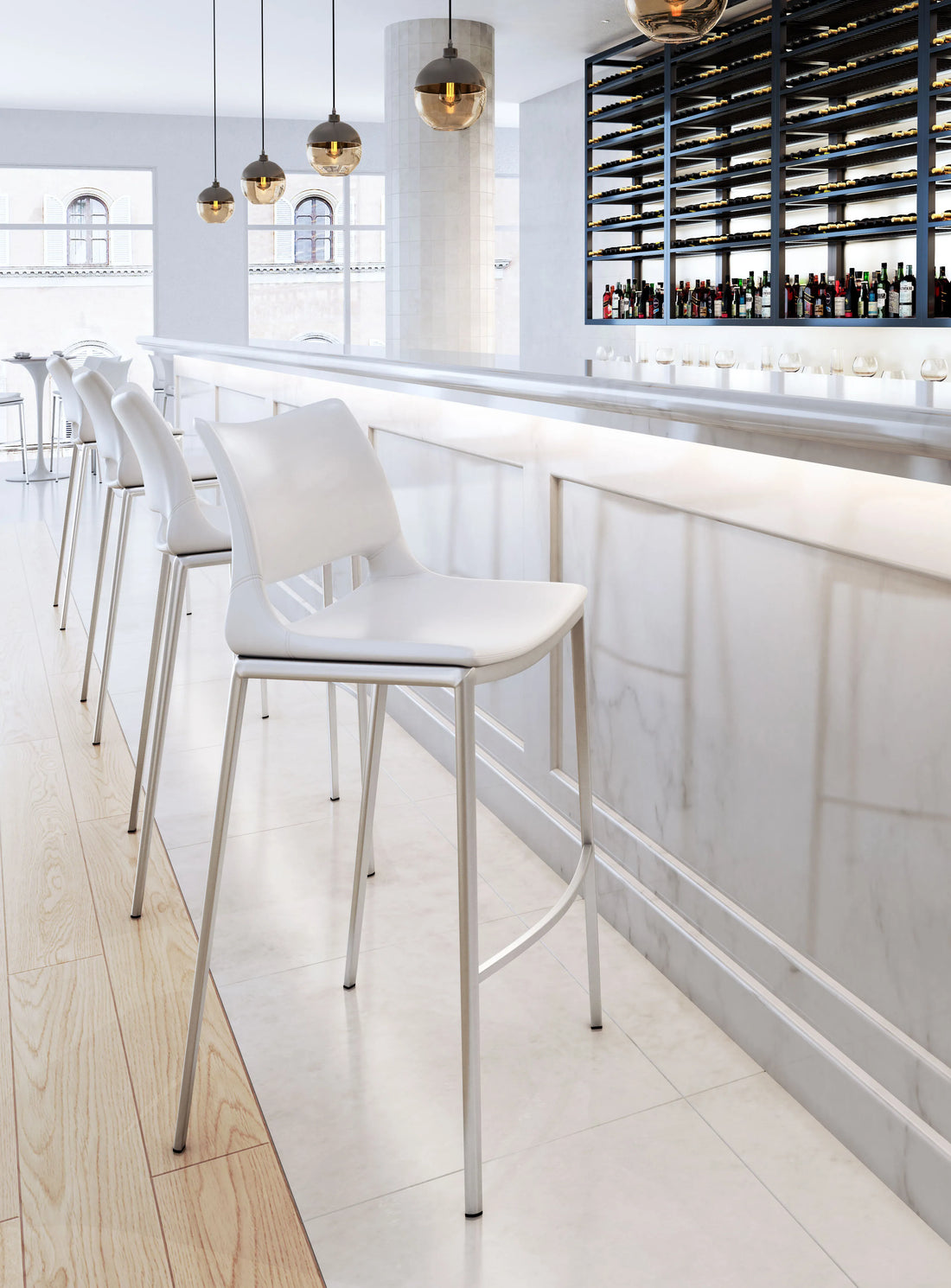 Ace Modern White & Silver Bar Stool (Set of 2)