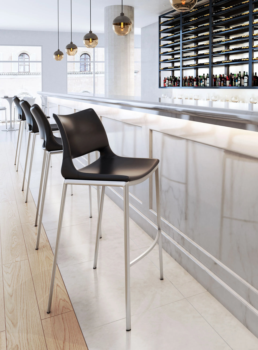 Ace Modern Black & Silver Bar Stool (Set of 2)