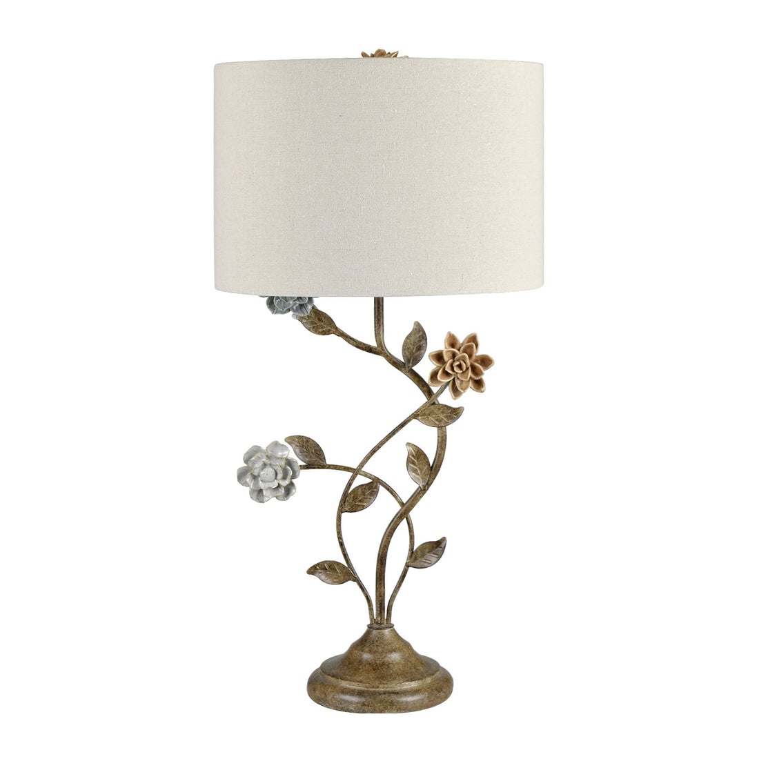 cream woven table lamp in a coastal guest room setting
