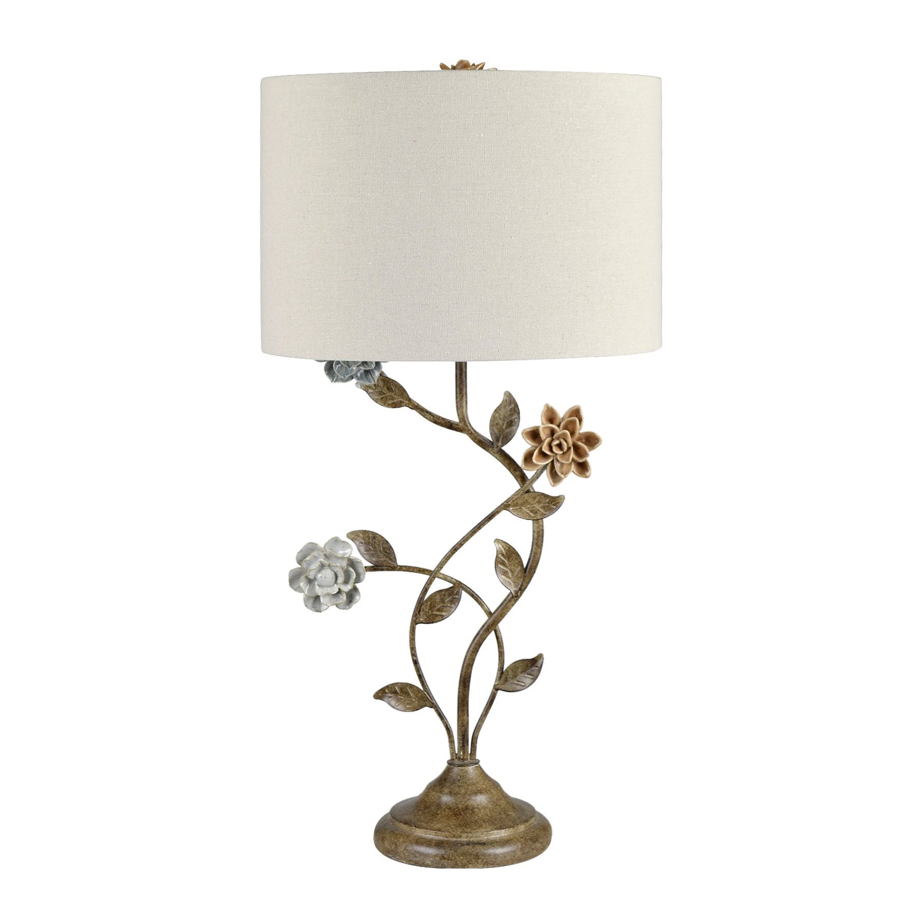 cream woven table lamp in a coastal guest room setting