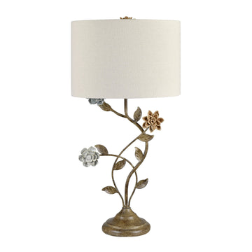 cream woven table lamp in a coastal guest room setting